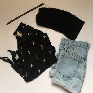 Vintage Havana Tops - ✝️ Sheer Black Button-Up Top With Crosses ✝️ Vintage Havana Tops - ✝️ Sheer Black Button-Up Top With Crosses ✝️